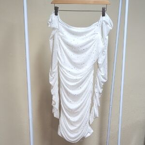 Chic White Ruched Dress with Metallic Dots